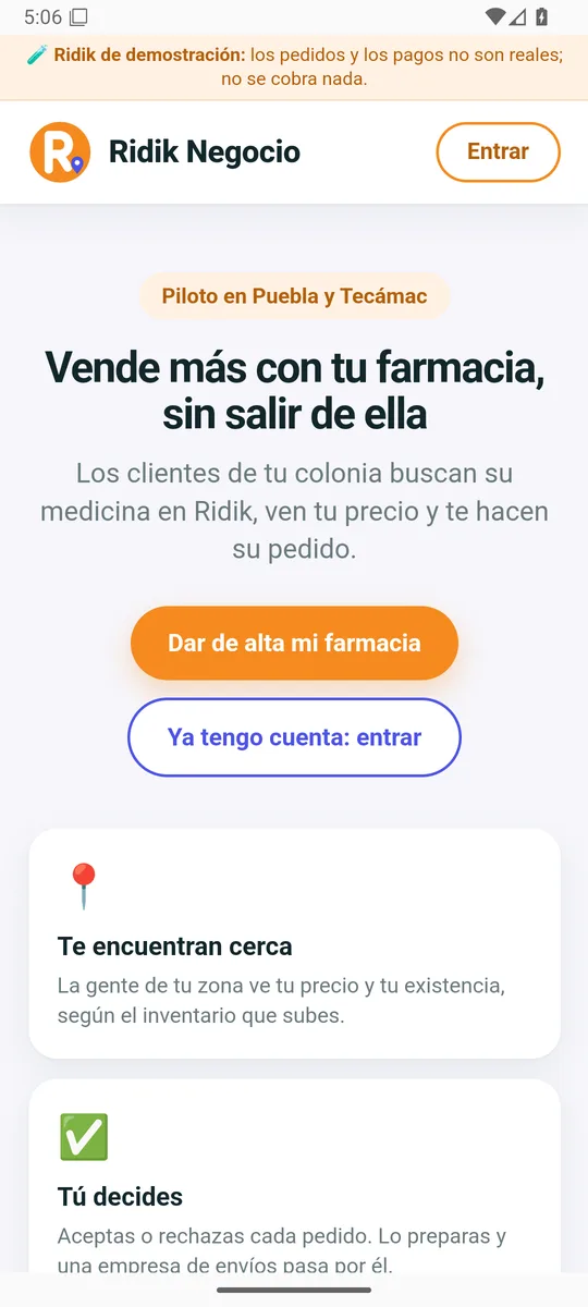Ridik Negocio en el celular